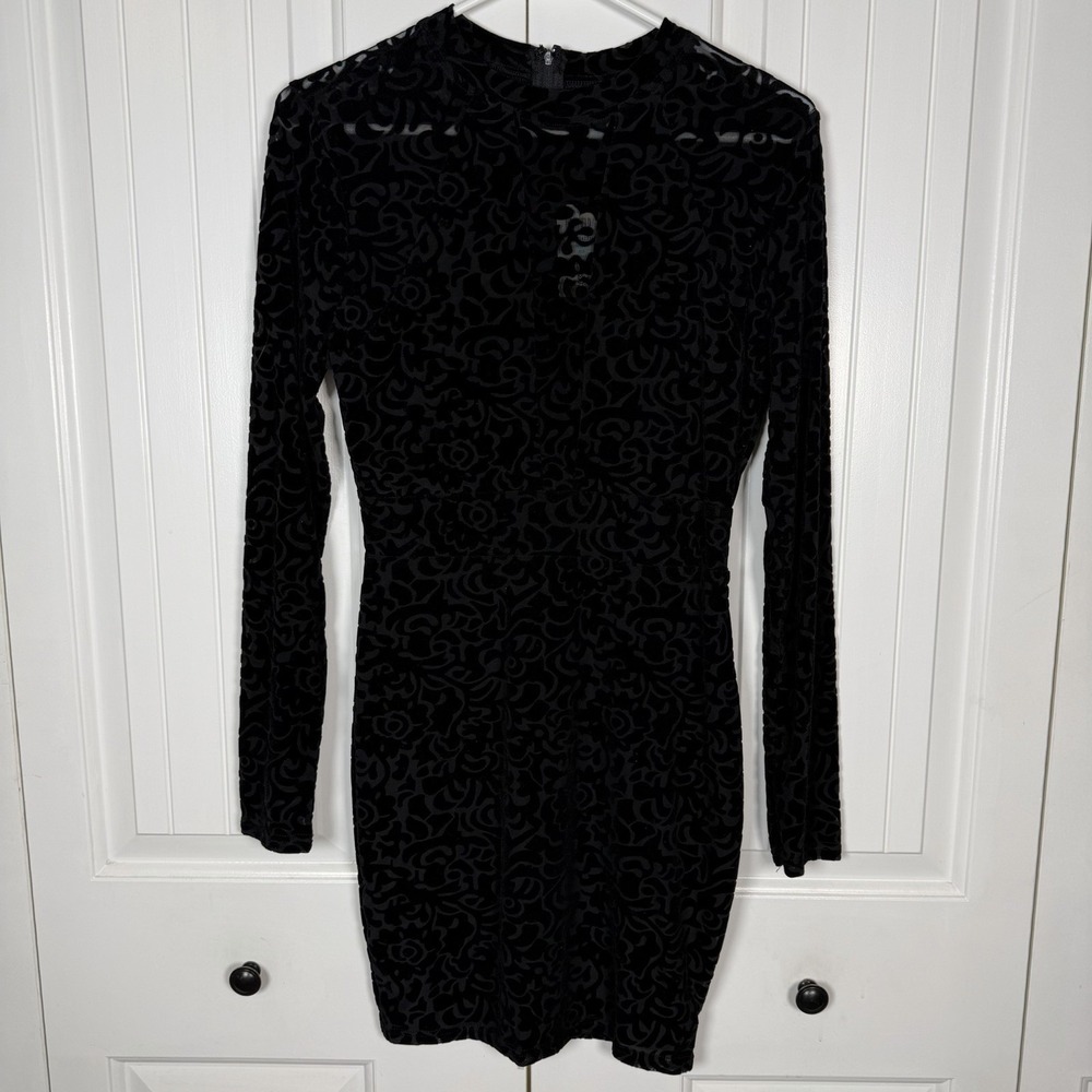 Windsor New Women's Black Flocked Velvet Floral Print Bodycon Dress Medium‎